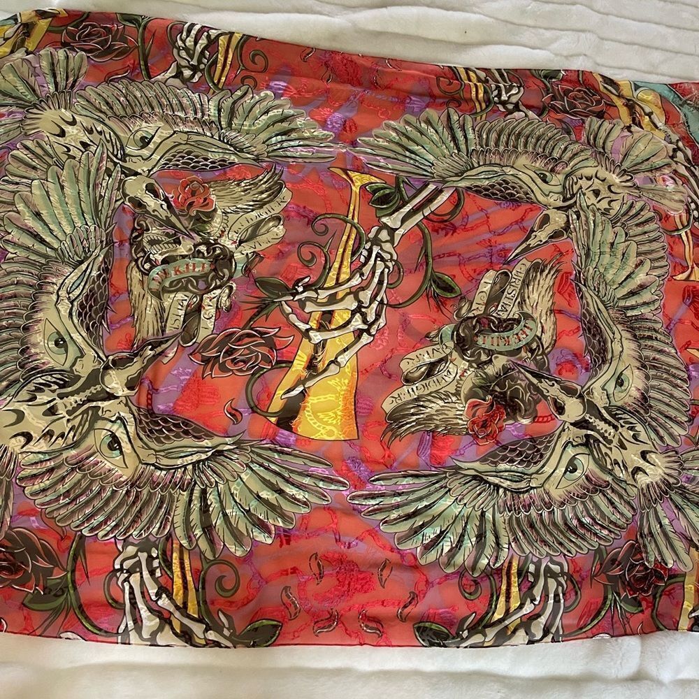 NWT Christian Audigier 100%silk multi color extra large scarf